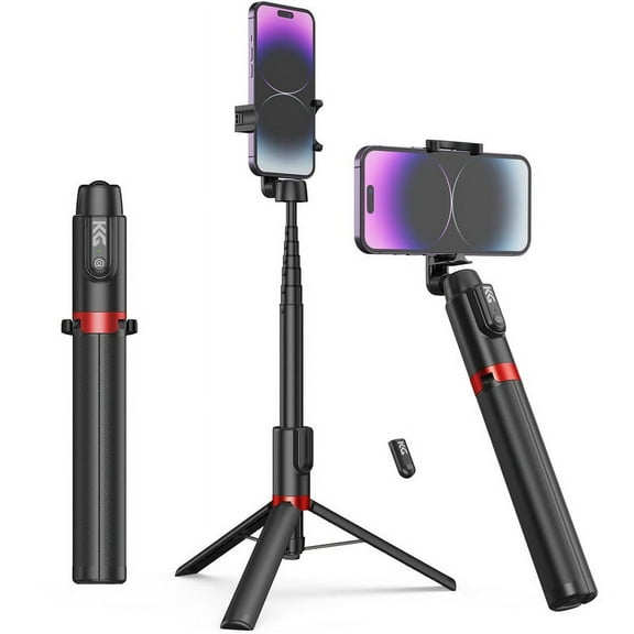 KraftGeek 51" Selfie Stick Tripod for iPhone & Android, Wireless Bluetooth Remote Control, Adjustable Phone Holder, Extendable Phone Tripod Stand, Extra Sturdy Anti-Shake Tripod Cell Phone Stand