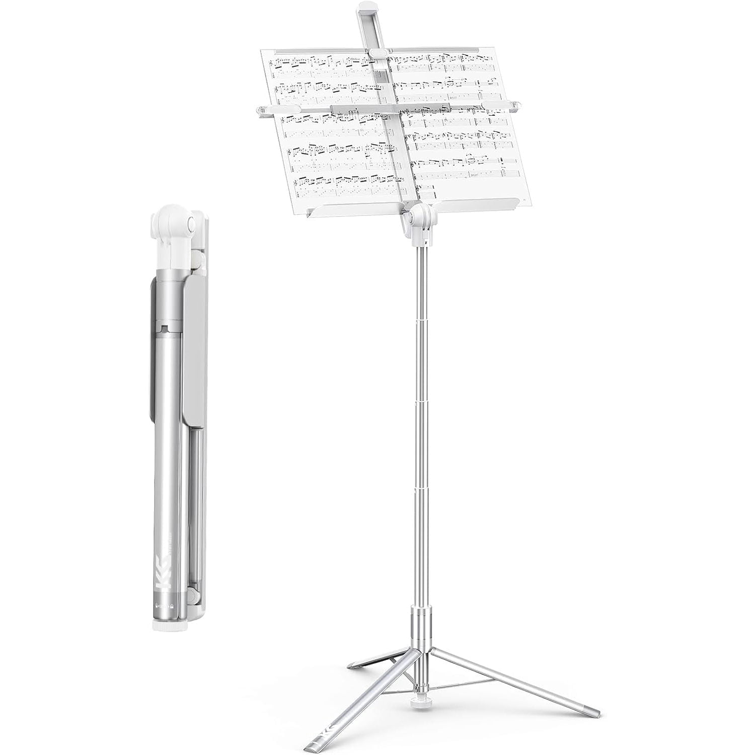 KraftGeek 66" Capsule Music Stand, Portable and Folding Music Stand with Adjustable Music Tray,White