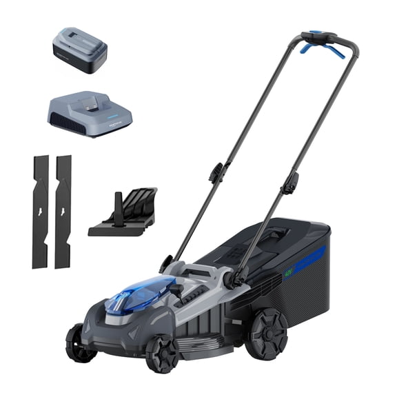 KraftSense 40V Cordless 18-Inch Push Lawn Mower with 4Ah Battery & Charger, 3600 RPM Brushless Motor, 2-in-1 Grass Bagging & Mulching, Single-Lever 6-Position Height, Collapsible Handle