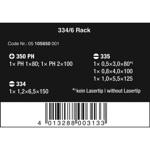 - 5105650001 Kraftform Plus 334/6 Screwdriver Set with Rack and Lasertip, 6-Pieces, Multicolor