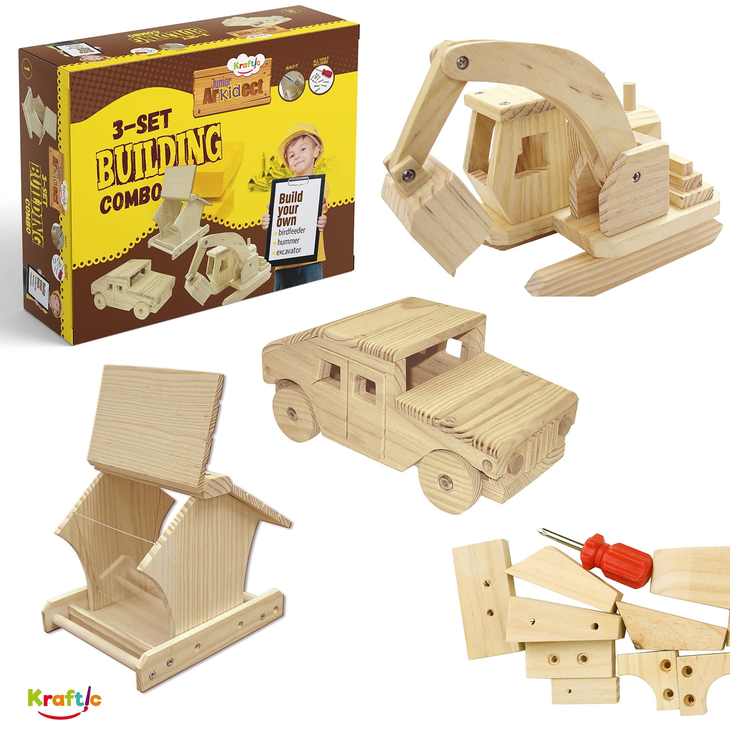 Kraftic Woodworking Building Kit for Kids and Adults, 3 DIY