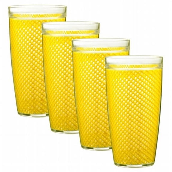 Kraftware Fishnet 22 oz. Doublewall Drinkware - Set of 4 - New Yellow