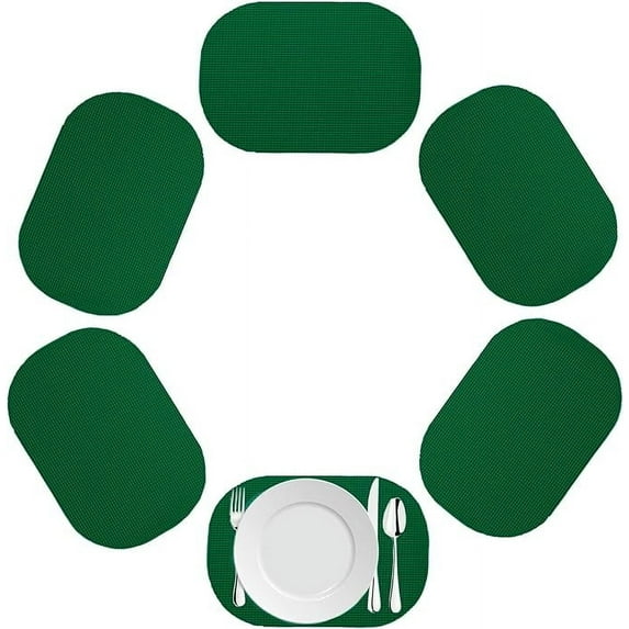 Kraftware Fishnet Oval Placemat 17"x12" (Set/6) Add Fun and Color to your Outdoor Dining – Real Jute Material – Hunter Green