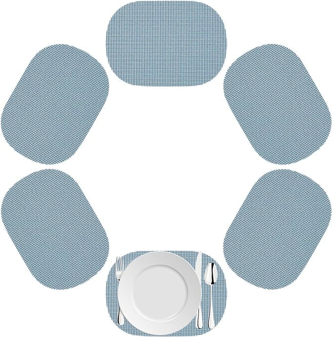 Kraftware Fishnet Oval Placemat 17"x12" (Set/6) Add Fun and Color to your Outdoor Dining – Real Jute Material – Niagara Blue