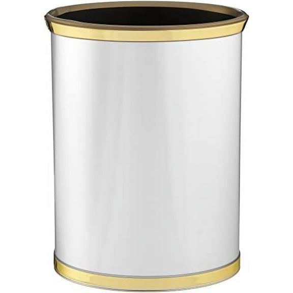 Mylar 13Qt Oval Wastebasket (Brushed Chrome with Gold)