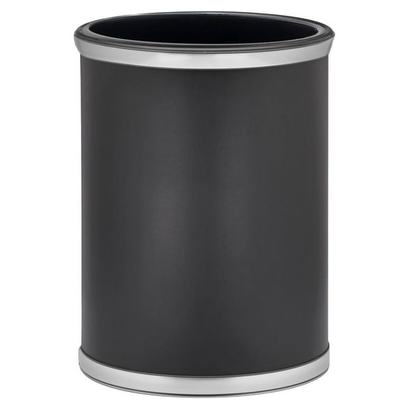 Kraftware Sophisticates Oval Wastebasket with Plastic Liner, Adds Classic Style to the Office Or Home, 13 Quart Capacity, Black with Brushed Chrome Trim