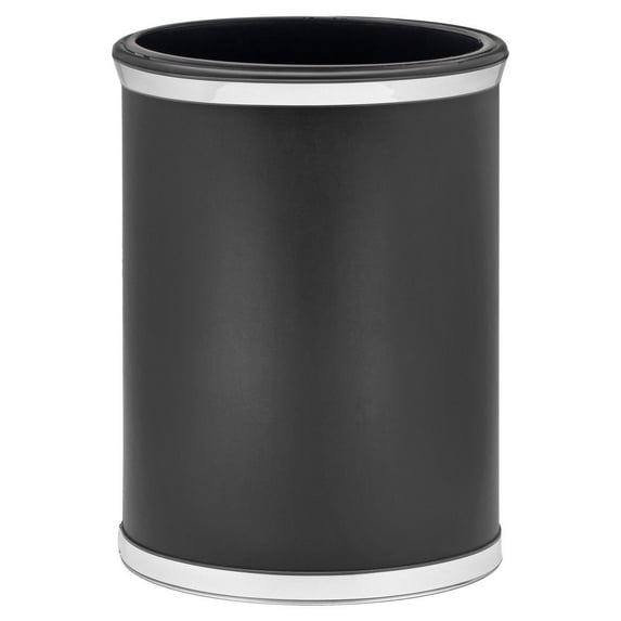 Kraftware Sophisticates Oval Wastebasket With Plastic Liner, Adds Classic Style To The Office Or Home, 13 Quart Capacity, Black With Polished Chrome Trim