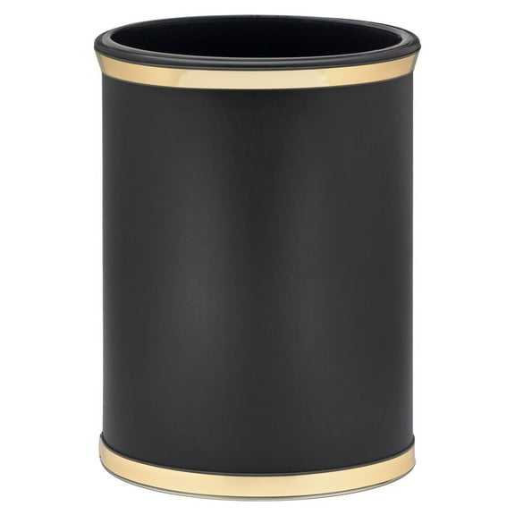 Kraftware Sophisticates Oval Wastebasket with Plastic Liner, for Office or Home, 13 Quart Capacity, Black with Gold Trim, Made in the USA