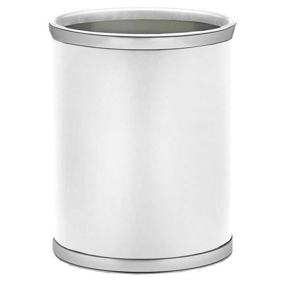 Sophisticates 13Qt Oval Wastebasket (White with Brushed Chrome)