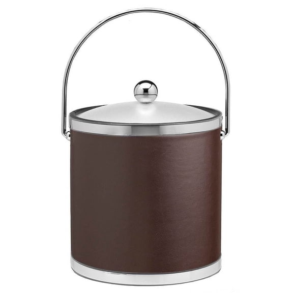 Sophisticates 3Qt Ice Bucket with Bale Handle, Bands and Acrylic Cover: Brown with Polished Chrome