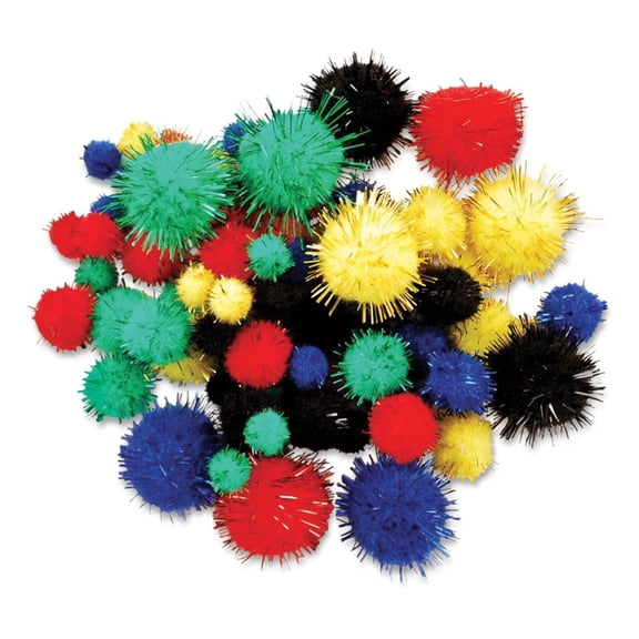 Krafty Kids Tinsel Pom Poms - Primary, Package of 75
