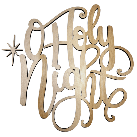 Krafty Supply 1/4" Birch Wood O Holy Night Wood Words Cutout | Merry Christmas wood | Christmas wreath | Christmas Door hanger | Wood Shapes | 4"
