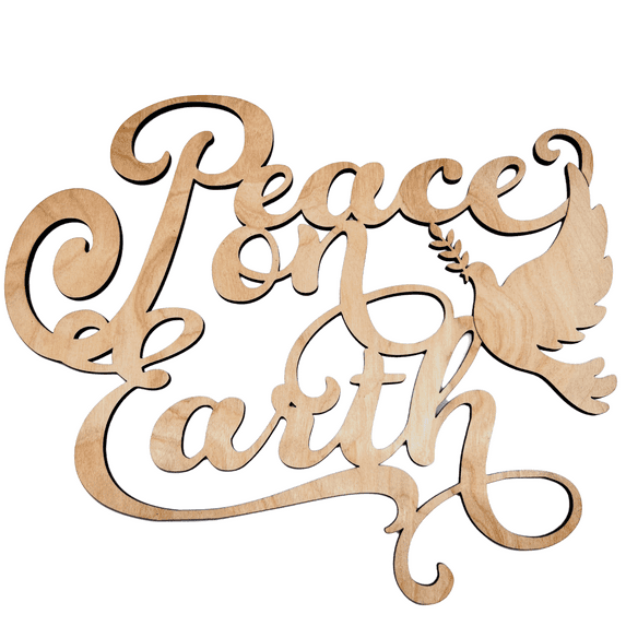 Krafty Supply 1/4" Birch Wood Peace on Earth with Peace Dove Wood Words Cutout | Merry Christmas wood | Christmas wreath | Christmas Door hanger | Wood Shapes | 8"