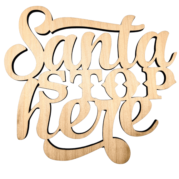 Krafty Supply 1/4" Birch Wood Santa Stop Here Connected Words Cutout | Merry Christmas wood | Christmas wreath | Christmas Door hanger | Wood Shapes | 16"
