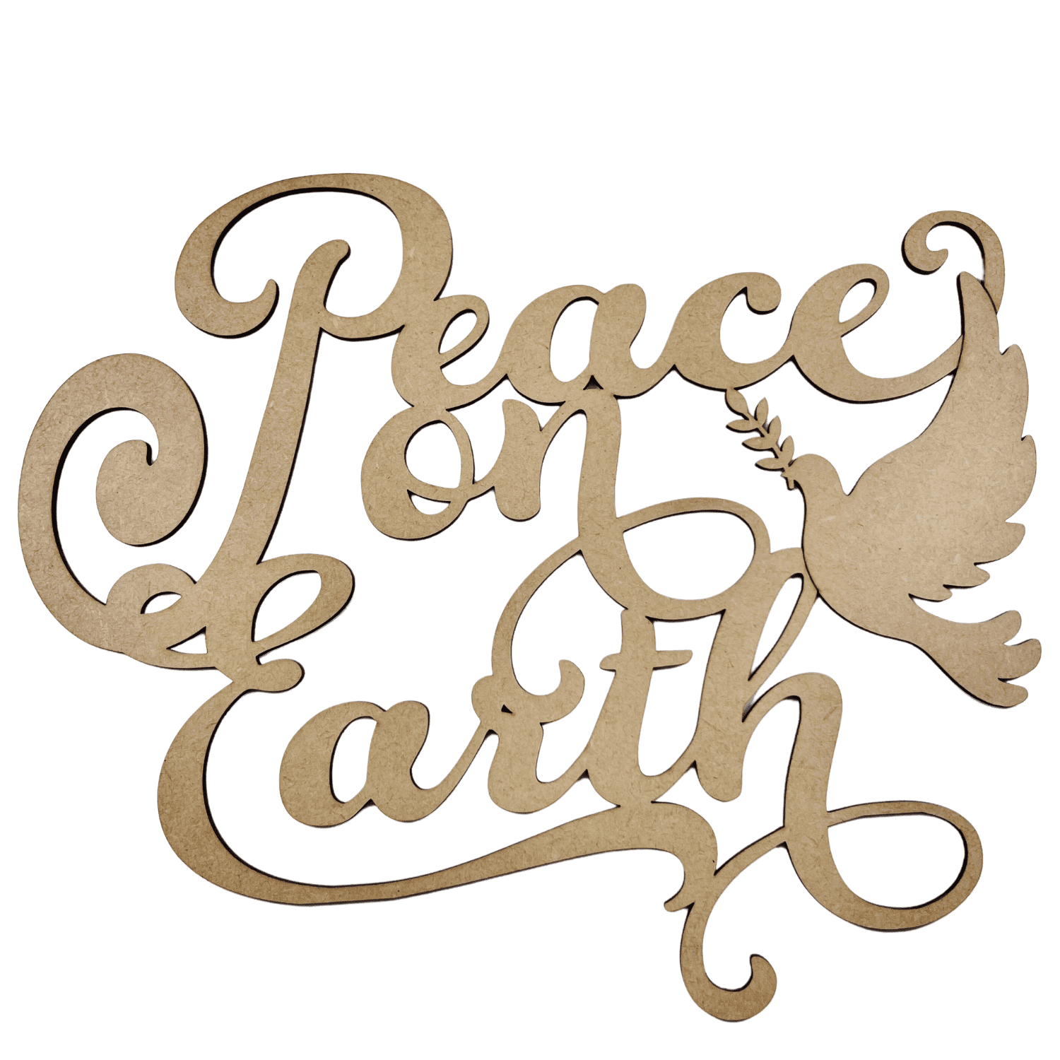 Krafty Supply 1/4" MDF Peace on Earth with Peace Dove Wood Words Cutout