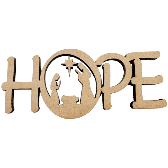 Krafty Supply 1/4" MDF Wood Hope Word with Nativity Scene | Christmas Crafts | Merry Christmas wood | Christmas wreath | Christmas Door hanger | Wood Letter | Wood Words | Craft Letters | 8"