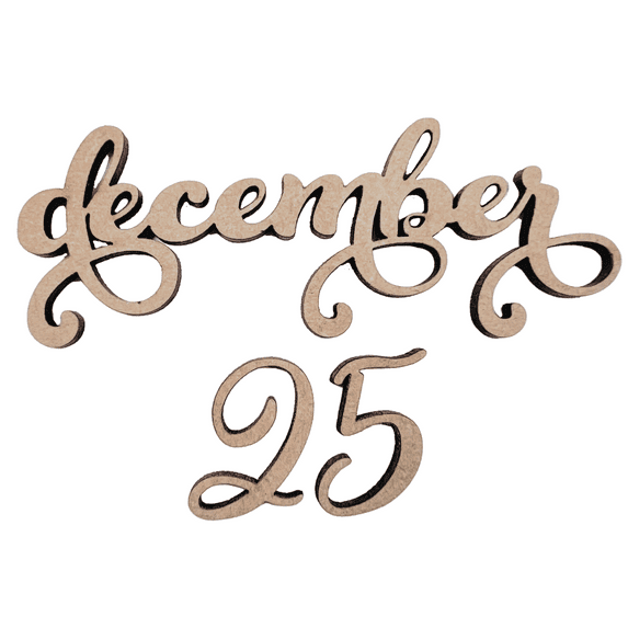 Krafty Supply 1/8" MDF December 25 Wood Words | Craft Numbers | Merry Christmas wood | Christmas wreath | Christmas Door hanger | Wood Letter | Wood Words | Craft Letters | 3"
