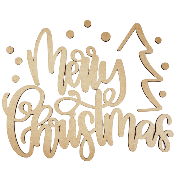 Krafty Supply 1/8" MDF Merry Christmas with Tree and Snow Wood Words Cutout | Merry Christmas wood | Christmas wreath | Christmas Door hanger | Wood Shapes | 20"