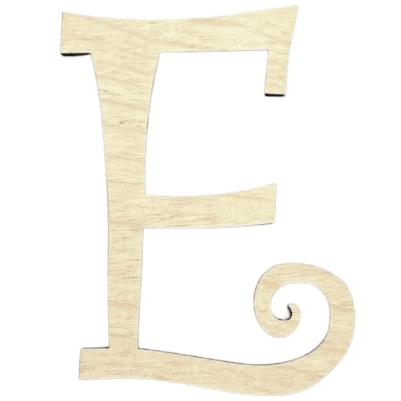 Krafty Supply - 14" Tall Birch Letter E | 1/4" Birch Plywood |Curlz|Wooden Letter|Craft Alphabet Initials