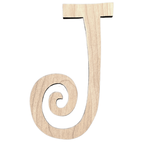 Krafty Supply - 14" Tall Birch Letter J | 1/4" Birch Plywood |Curlz|Wooden Letter|Craft Alphabet Initials