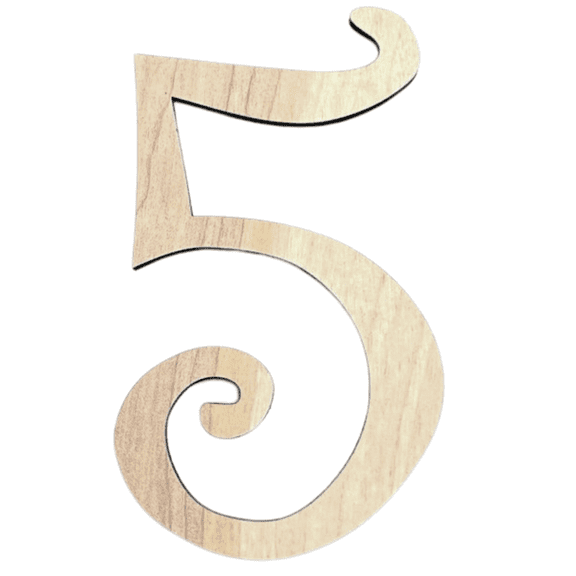 Krafty Supply - 2" Tall Birch Number 5 | 1/4" Birch Plywood | Curlz | Wooden Craft Numbers