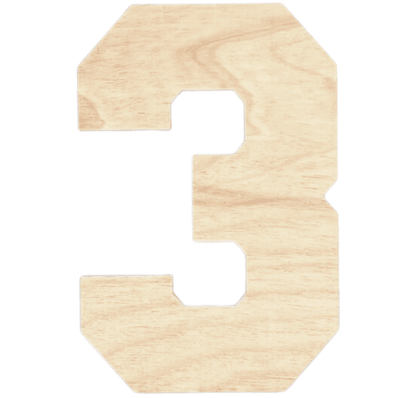 Krafty Supply - 3" Tall Birch Number 3 | 1/4" Birch Plywood | Collegiate | Wooden Craft Numbers