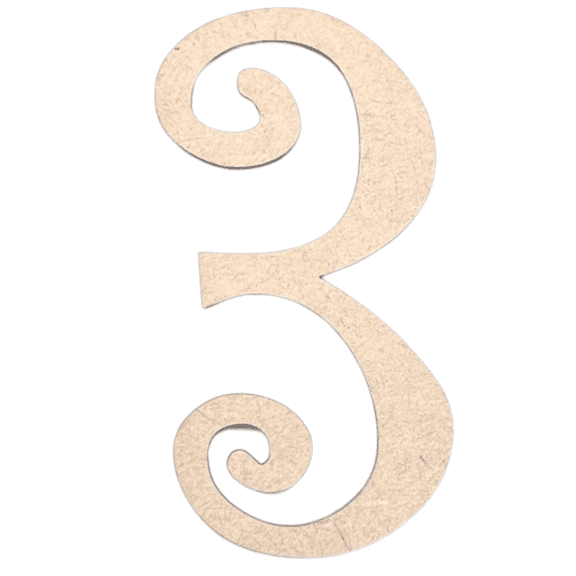 Krafty Supply - 3" Tall MDF Number 3 | 1/8" MDF | Curlz | Wooden Craft Numbers