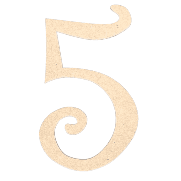 Krafty Supply - 5" Tall MDF Number 5 | 1/4" MDF | Curlz | Wooden Craft Numbers
