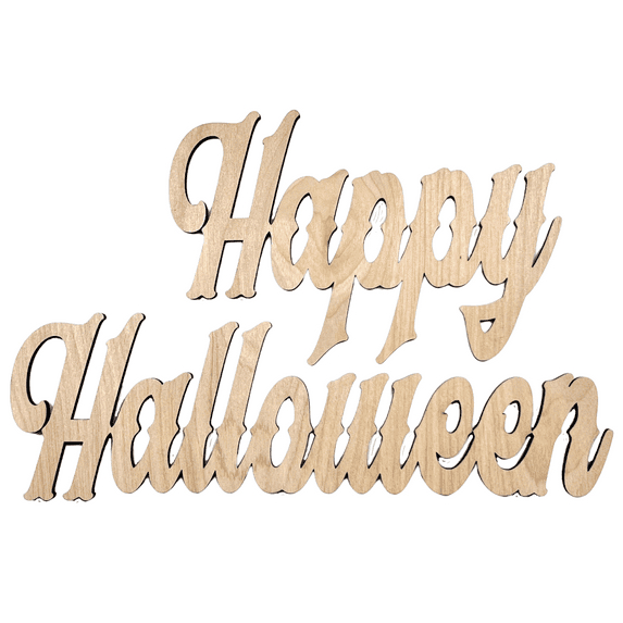 Krafty Supply Connected Word Happy Halloween, Halloween Words, 1/4" Thick Birch Wood, Halloween Crafts, 17" Wide
