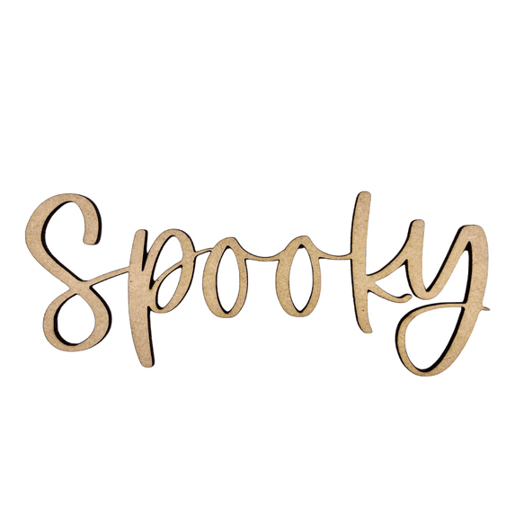 Krafty Supply Connected Word Spooky, 1/4" Thick MDF, Halloween Crafts, 5" Wide