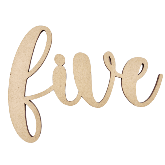 Krafty Supply Wood Number Word Five, 8" Wide, 1/8" MDF, Wood Numbers