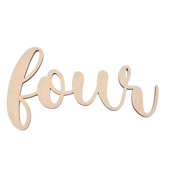 Krafty Supply Wood Number Word Four, 10" Wide, 1/8" MDF, Wood Numbers