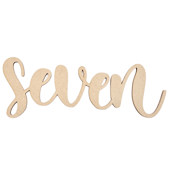 Krafty Supply Wood Number Word Seven, 4" Wide, 1/8" MDF, Wood Numbers