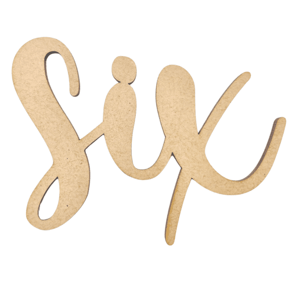 Krafty Supply Wood Number Word Six, 5" Wide, 1/4" MDF, Wood Numbers