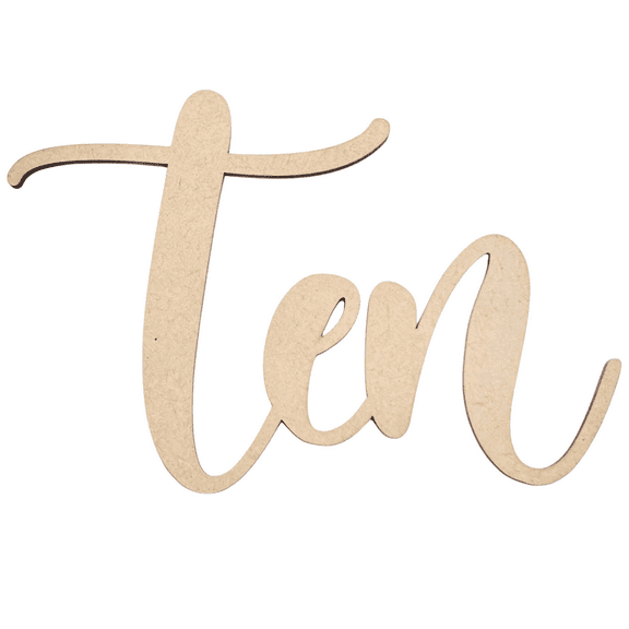 Krafty Supply Wood Number Word Ten, 6" Wide, 1/8" MDF, Wood Numbers