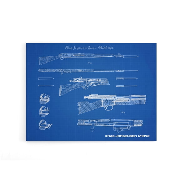 Krag Jorgensen M1892 Bolt Action Rifle Plan Canvas Wall Art Print 18X24"