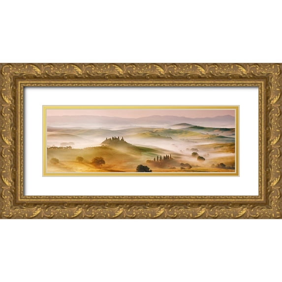Krahmer, Frank 24x11 Gold Ornate Wood Framed with Double Matting Museum Art Print Titled - Val dOrcia panorama- Siena- Tuscany