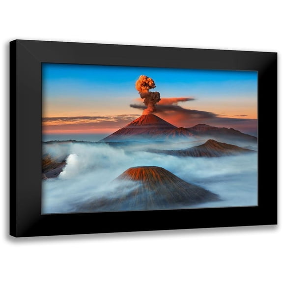 Krahmer, Frank 24x18 Black Modern Framed Museum Art Print Titled - Semeru- Bromo- Batok Volcanoes- Java- Indonesia