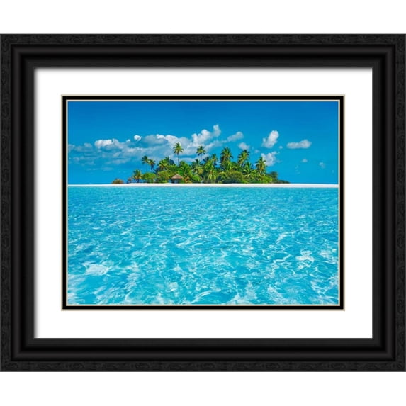 Krahmer, Frank 24x19 Black Ornate Wood Framed with Double Matting Museum Art Print Titled - Tropical lagoon with palm island, Maldives