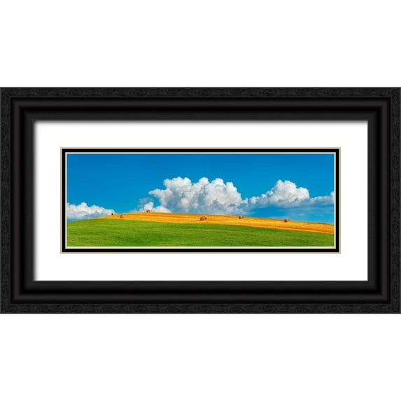 Krahmer, Frank 32x14 Black Ornate Wood Framed with Double Matting Museum Art Print Titled - Corn field harvested, Tuscany, Italy