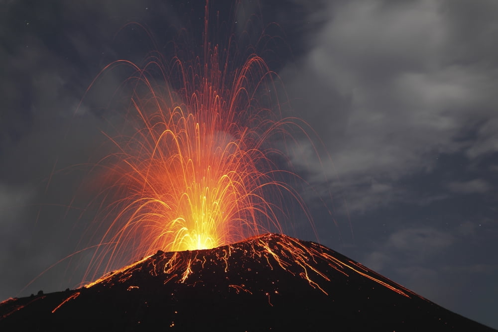 Krakatau eruption Sunda Strait Indonesia Canvas Art - Martin RietzeStocktrek Images (34 x 23)