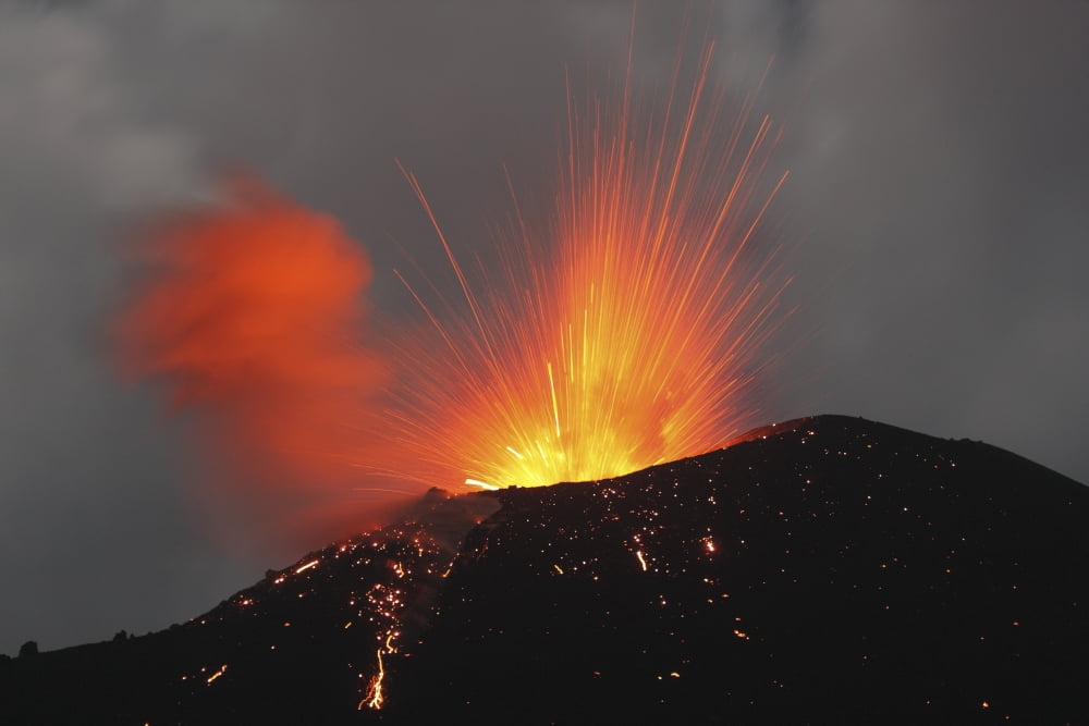Krakatau eruption Sunda Strait Indonesia Canvas Art - Martin RietzeStocktrek Images (34 x 23)