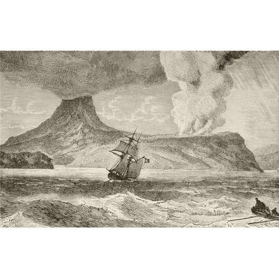 Krakatoa Island Erupting In August 1883. From The Book Chips From The Earths Crust Published 1894. Print