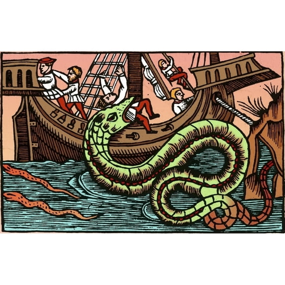 Kraken Attacking Ship, 1555 Poster Print by Science Source (24 x 18)