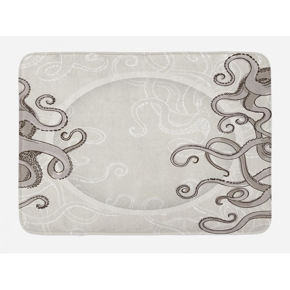 Kraken Bath Mat, Fish Octopus Tentacles with a Circular Shape Surreal Universe Treasure Beast Graphic, Non-Slip Plush Mat Bathroom Kitchen Laundry Room Decor, 29.5 X 17.5 Inches, Dust Taupe, Ambesonne