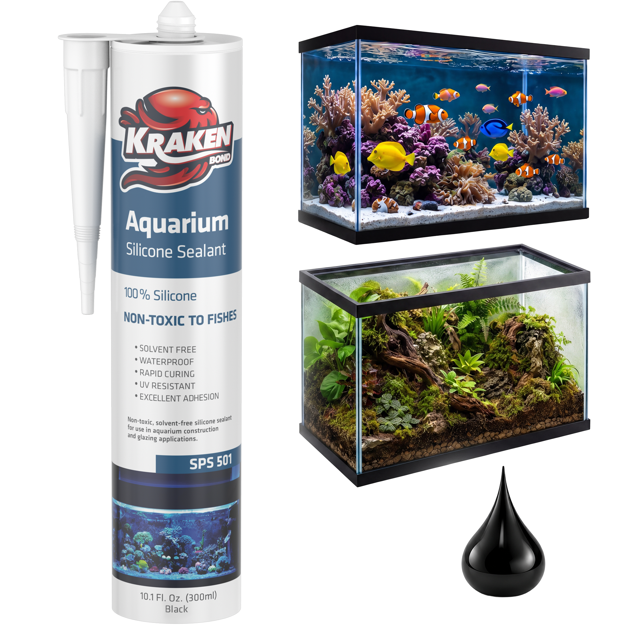 Kraken Bond Aquarium Silicone Sealant, 100% Waterproof, Fish Tank Safe ...