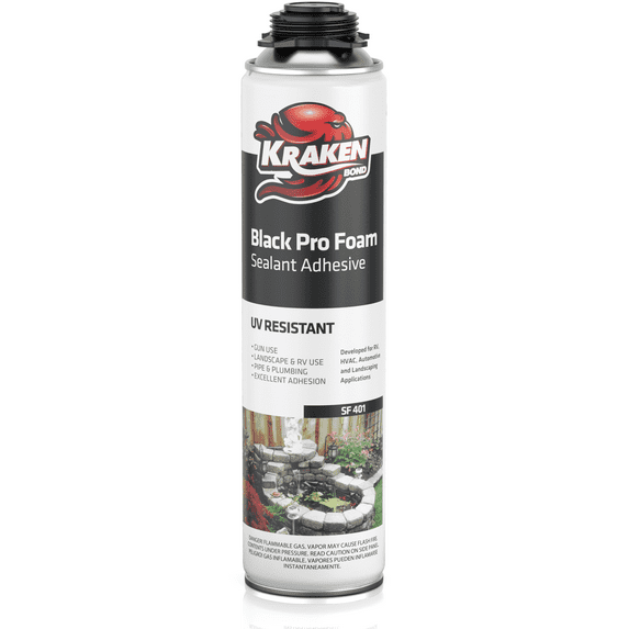 Kraken Bond Pro Black Expanding Spray Foam - Pond & Landscape Sealant - UV & Water Resistant - Gun Use (Not Included) - 1 Pack