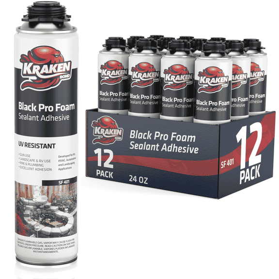 Kraken Bond Pro Black Expanding Spray Foam Pond and Landscape Sealant, Gun Not Included, 12 Pack