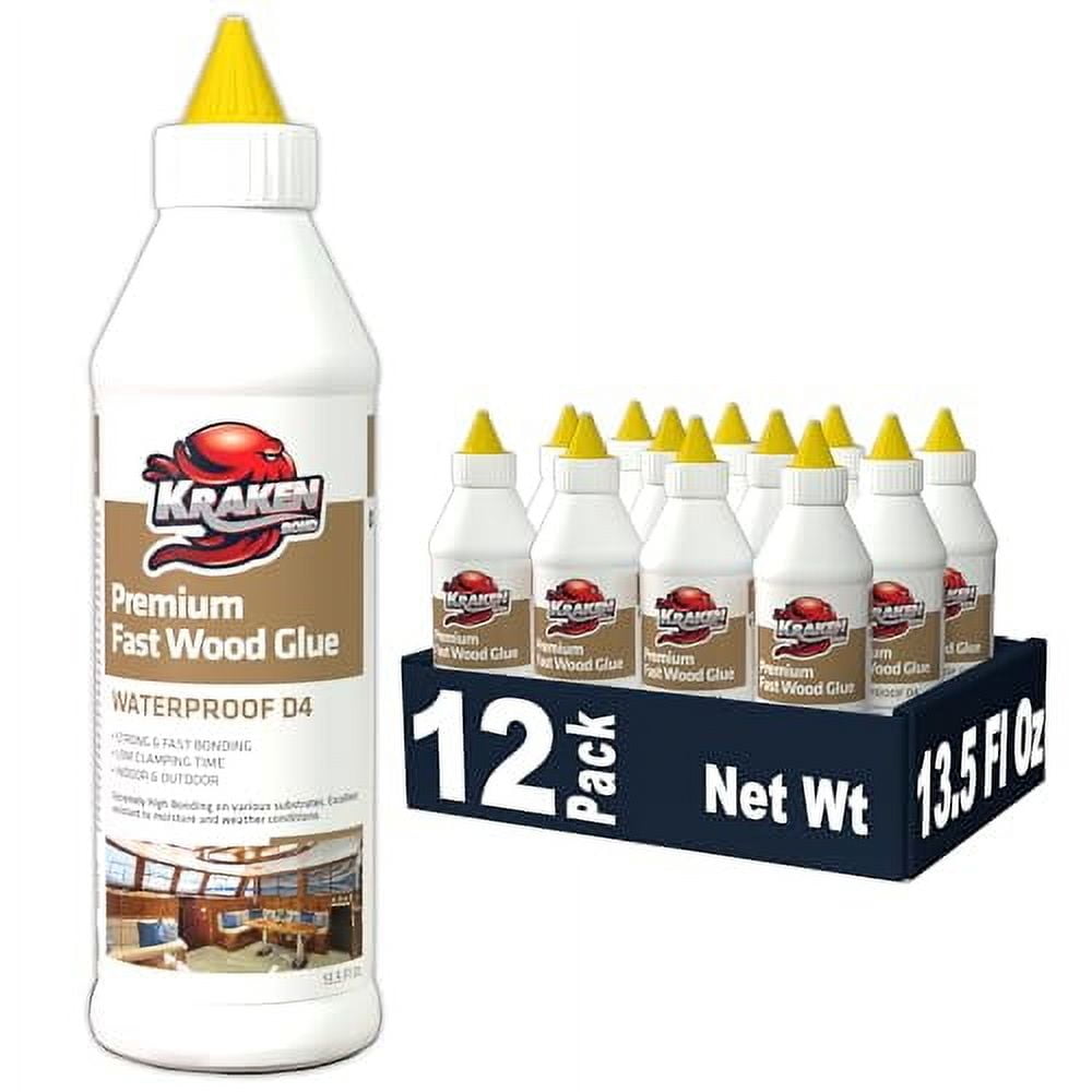 Kraken Bond D4 Fast Drying Wood Glue - (12x13.5 fl.oz.) Marine Grade Waterproof Polyurethane Glue for Outdoor, Boat, Furniture, Woodworking, Carpentry, Heavy Duty Marine Carpet Glu