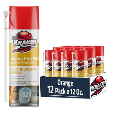 Kraken Bond Extreme Fire Block Polyurethane Straw Foam Sealant-12oz-12 Pack